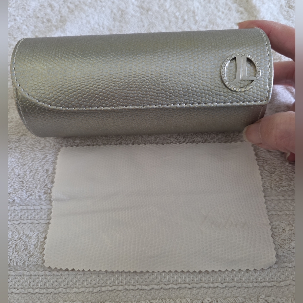 Judith Leiber Silver Textured Hard Eyeglasses Case with Logo